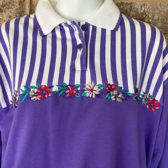 Koret Francisca Purple  Stripes Floral Top long sleeve Pant Set Size M/8 - Picture 2 of 12